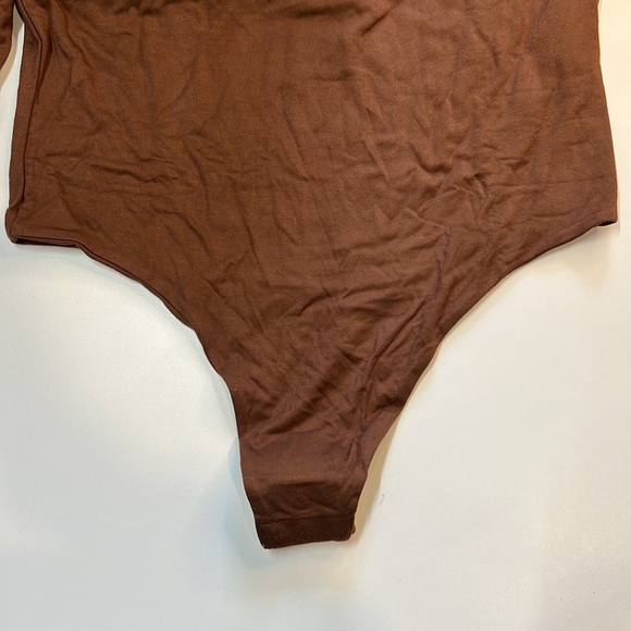 RE ONA WOMEN'S OFF SHOULDER BODYSUIT BASIC TOP CHOCOLATE BROWN - Picture 6 of 8